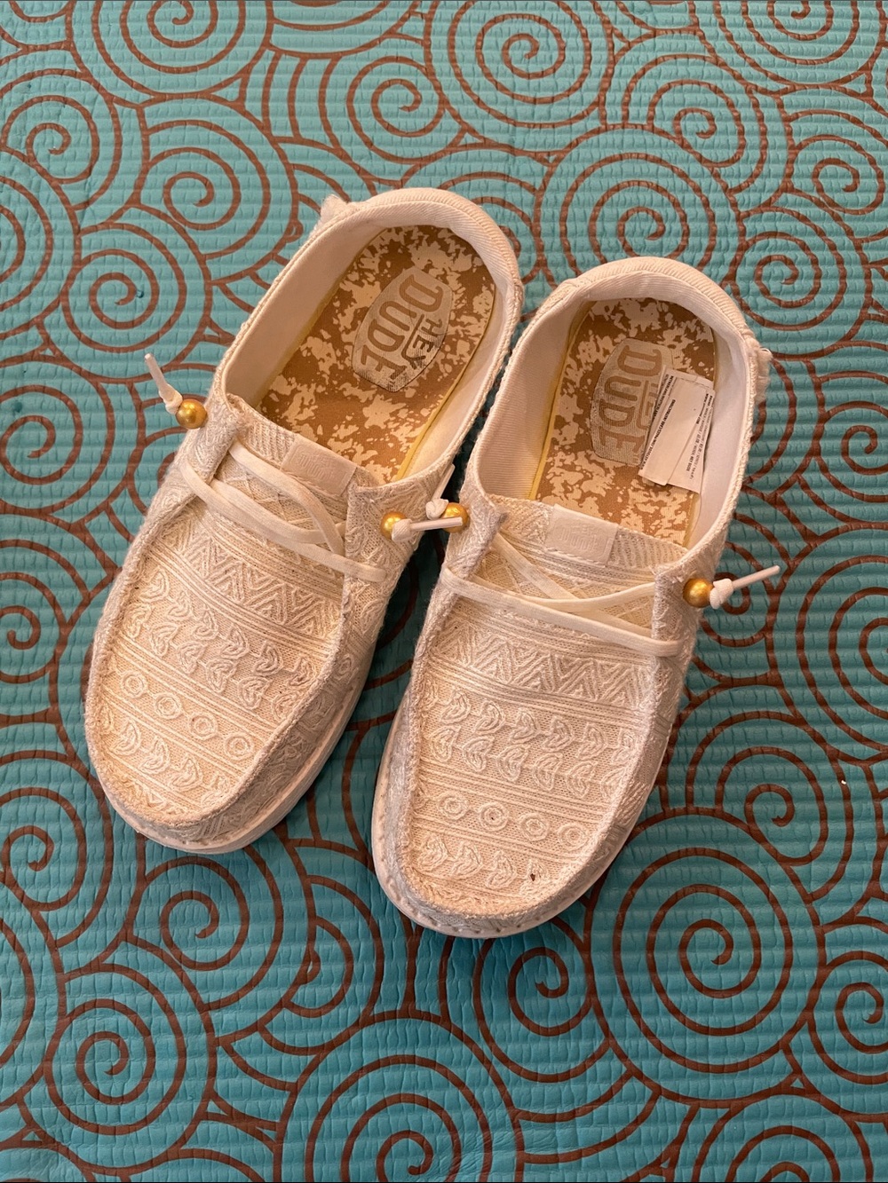 Hey Dude women’s  Crochet Lace Sneakers in Cream with Gold Accents